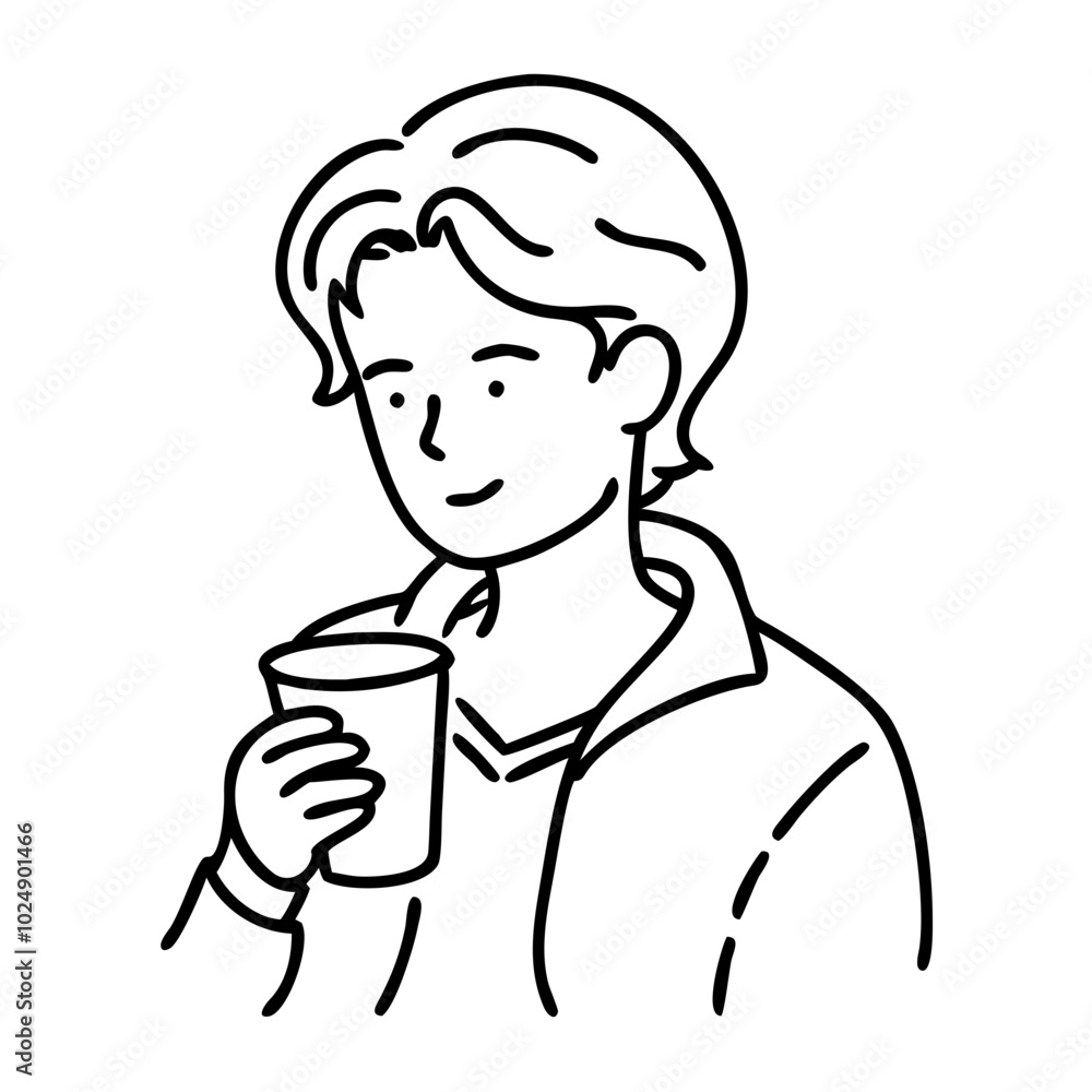 Vector Illustration Person Enjoying Coffee Relaxed Expression Casual Outfit Vector Illustration Person Enjoying Coffee Relaxed Expression Casual Outfit