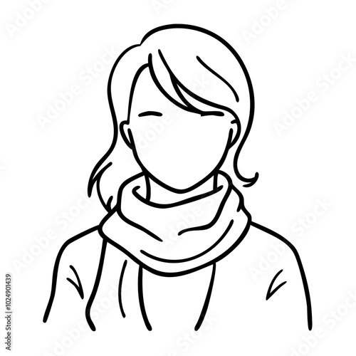  Minimalist Female Avatar Outline with Scarf for Profile and Identification Use