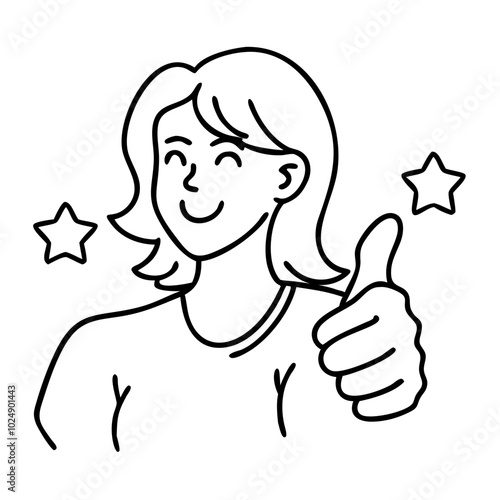  Happy Woman Giving Thumbs Up Vector Illustration with Stars