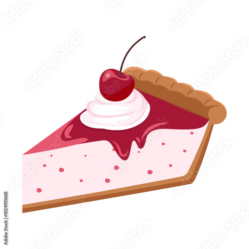 Sweet cherry cheesecake on white background. National Cherry Cheesecake Day.Dairy dessert. Vector illustration
