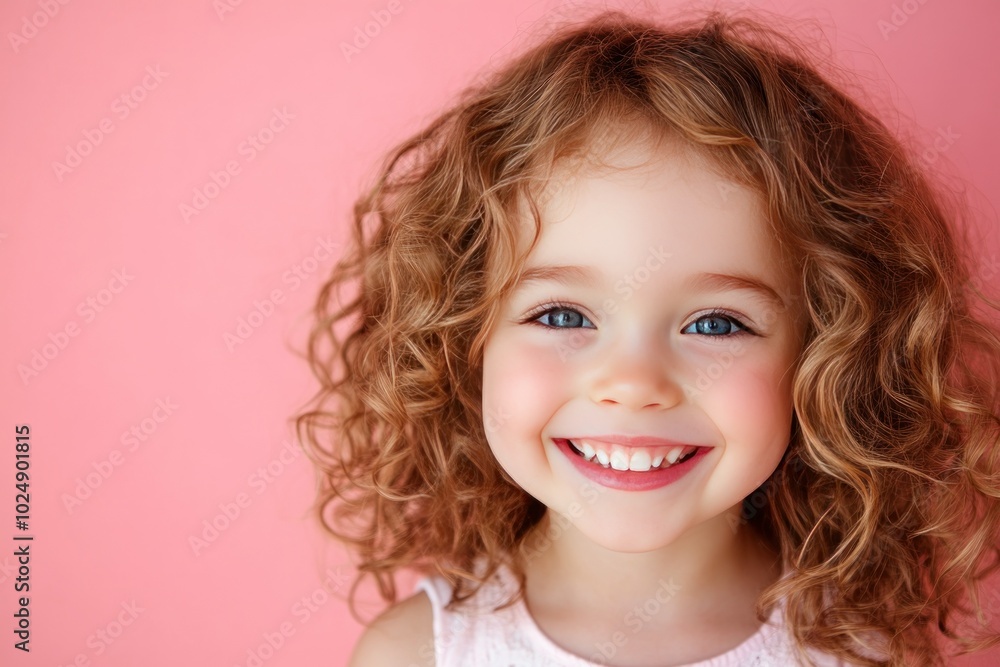 Cheerful Young Girl with Beautiful Curly Hair and Smile Cheerful Young Girl with Beautiful Curly Hair and Smile