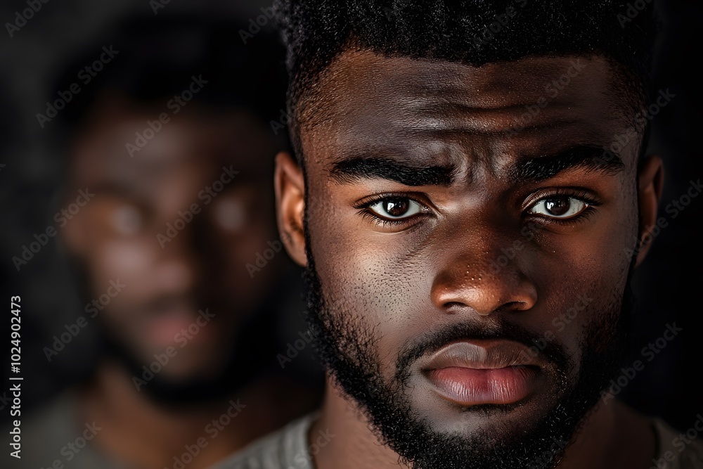 portrait of very worried and thoughtful man with afro hair and beard portrait of very worried and thoughtful man with afro hair and beard