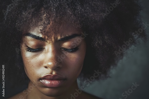 portrait of stylish black woman with afro hair, representing confidence, elegance and fashion