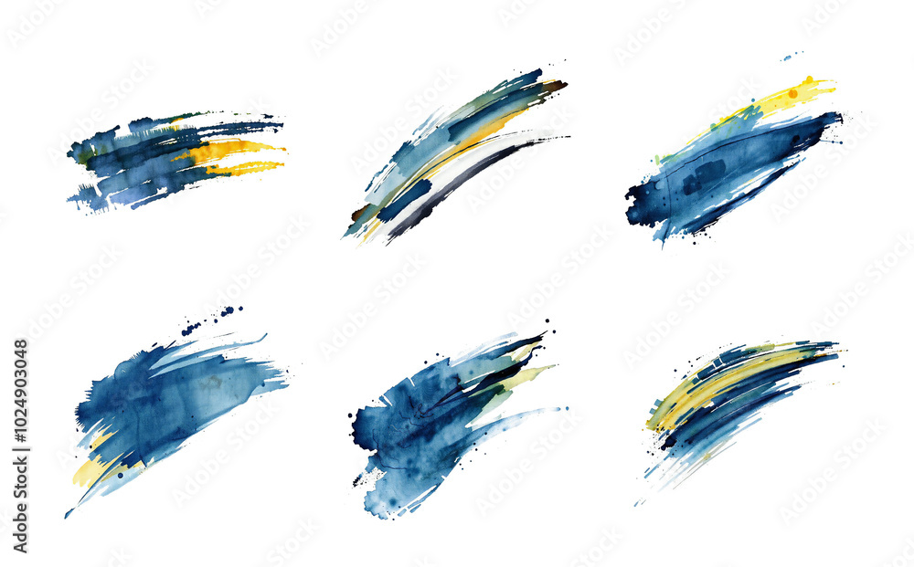dark blue swish brush stroke set, isolated on white, wedge shape, stylized paint dark blue swish brush stroke set, isolated on white, wedge shape, stylized paint