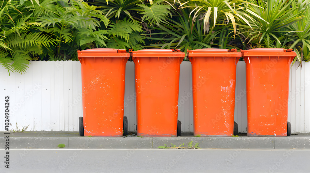 Obraz premium Orange Recycling Bins Placed Side by Side | Promoting Eco-Friendly Waste Management Solutions