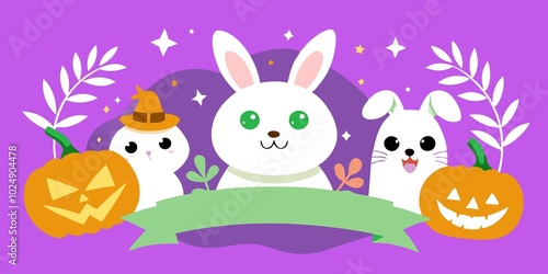 Wallpaper Mural Cute cartoon rabbits celebrating Halloween with pumpkins and a festive background
 Torontodigital.ca