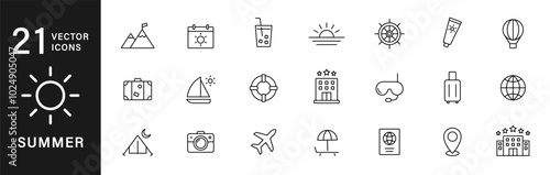 Summer vacation icon set. Travel, beach, tourism, summer holidays. Travel and tourism line icon