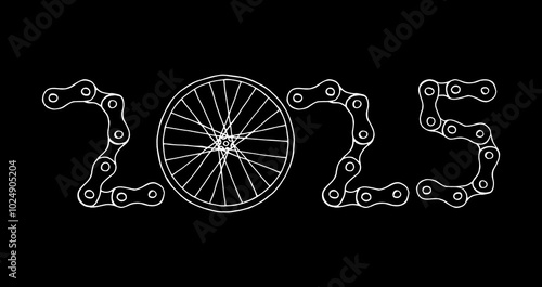 	 Bicycle Happy New Year 2025 black background	