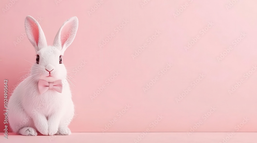 A rabbit wearing a tiny bow tie, cute 3D illustration, pastel colors, isolated on white background A rabbit wearing a tiny bow tie, cute 3D illustration, pastel colors, isolated on white background