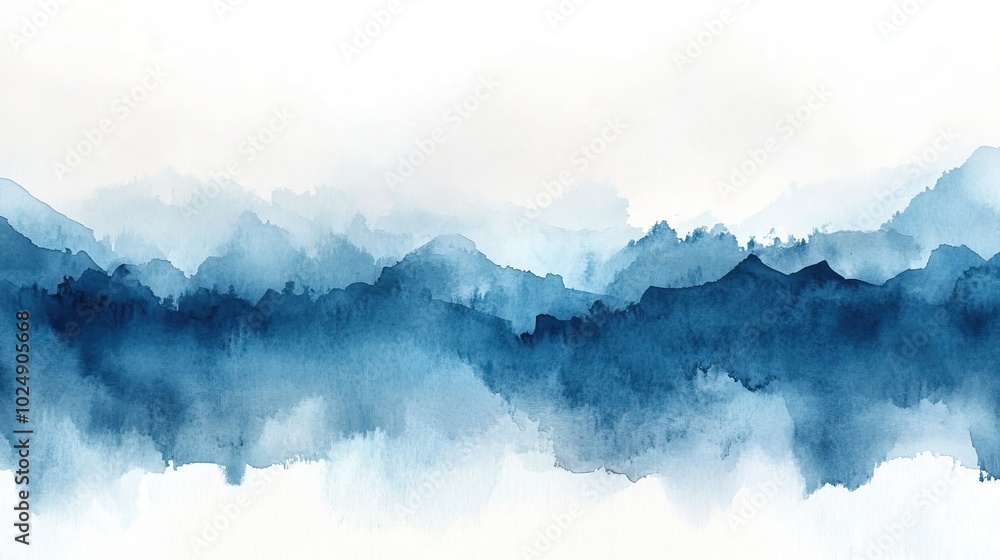 Blue Mountains Watercolor Landscape Blue Mountains Watercolor Landscape