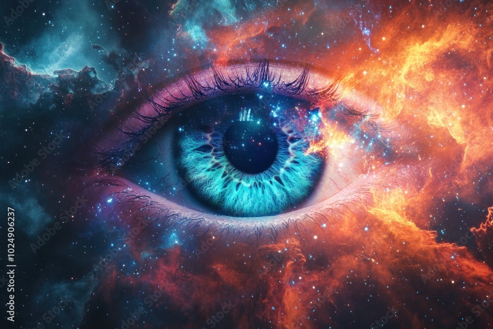 Mesmerizing Cosmic Eye Against Vibrant Background Mesmerizing Cosmic Eye Against Vibrant Background