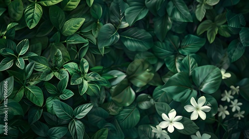 Wallpaper Mural Floral Serenity: A Natural Background Adorned with Green Plants and Flowers Torontodigital.ca