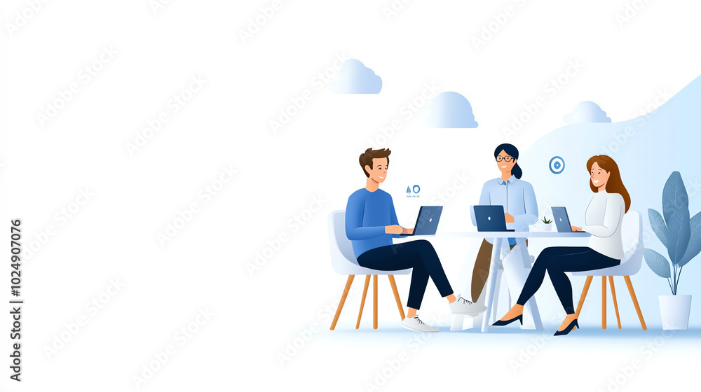 A side view of a virtual meeting, with employees from different locations connecting via video conference A side view of a virtual meeting, with employees from different locations connecting via video conference