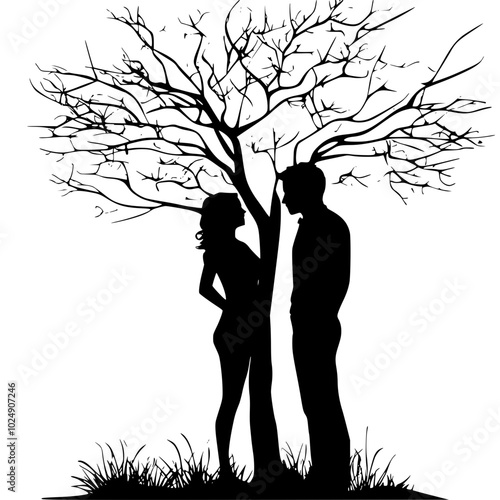 "Quiet Moment Under Tree Black Silhouette"

