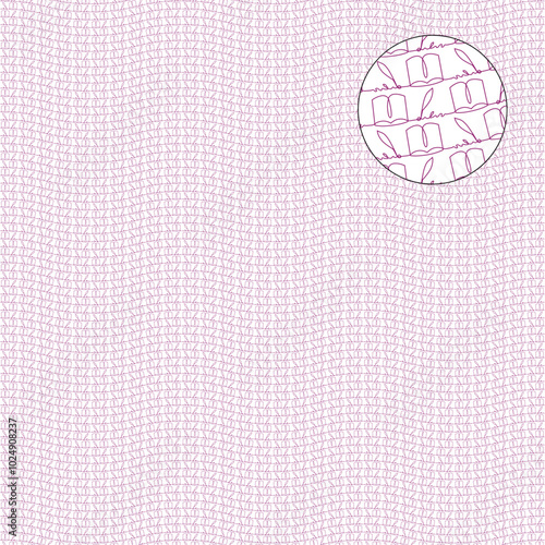 Decorative wavy vector guilloche background grid with a pattern of books and a quill