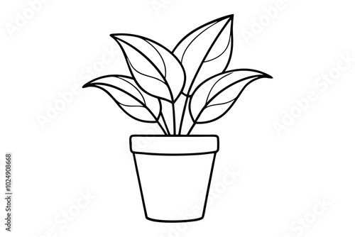 House plant in a pot doodle outline, Potted plant line art vector illustration	
