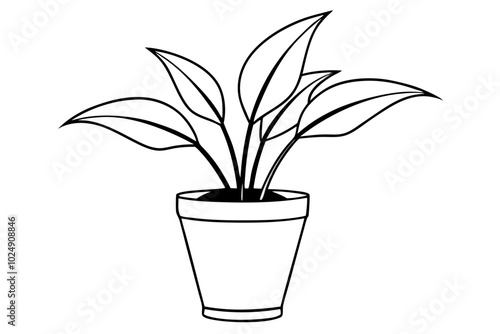House plant in a pot doodle outline, Potted plant line art vector illustration	
