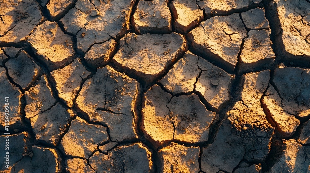 Drought-stricken earth, cracked and parched, reveals a desolate landscape of clay and dust, a stark reminder of nature's power Drought-stricken earth, cracked and parched, reveals a desolate landscape of clay and dust, a stark reminder of nature's power