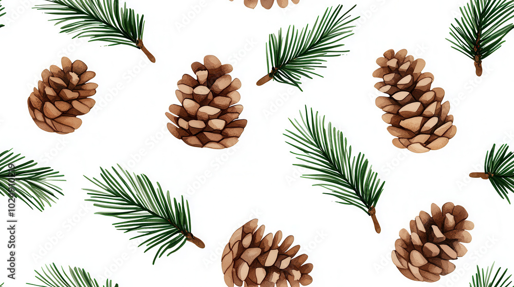 Pinecones and green pine branches on a white isolated background. Pinecones and green pine branches on a white isolated background.
