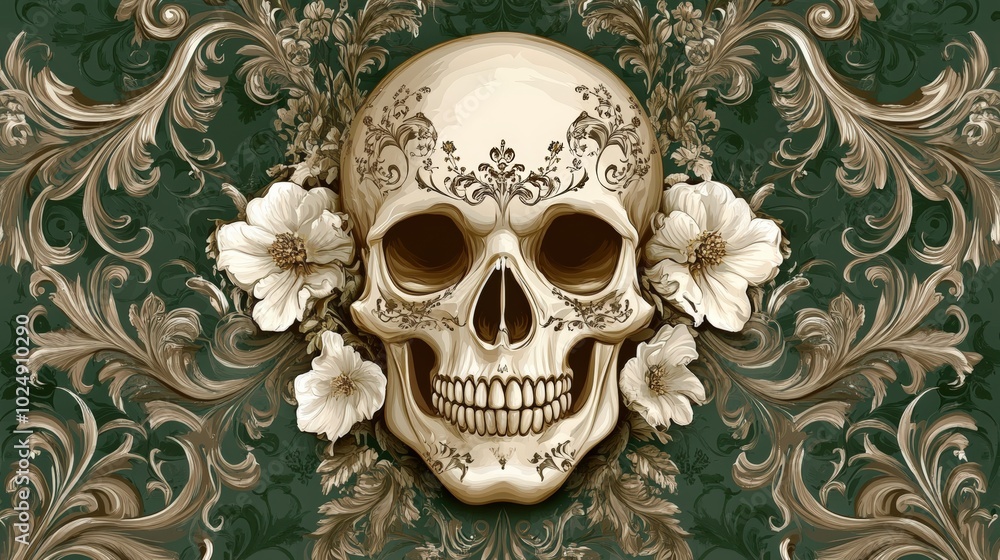 A skull with flowers on it A skull with flowers on it
