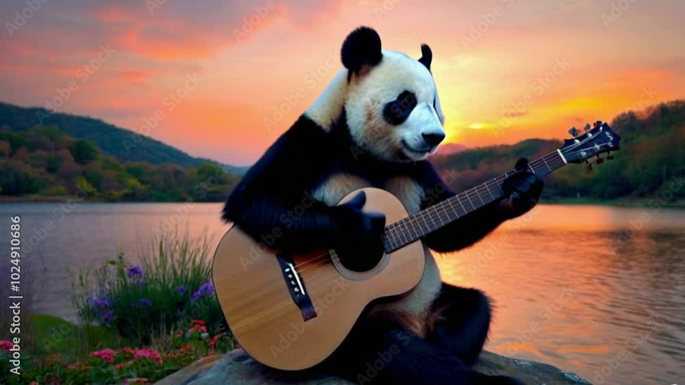 panda playing guitar
