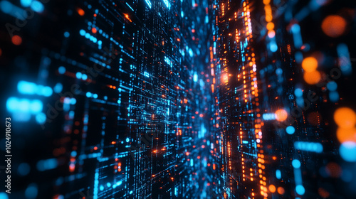 Wallpaper Mural A mesmerizing digital landscape showcasing vibrant blue and orange data streams in motion Torontodigital.ca