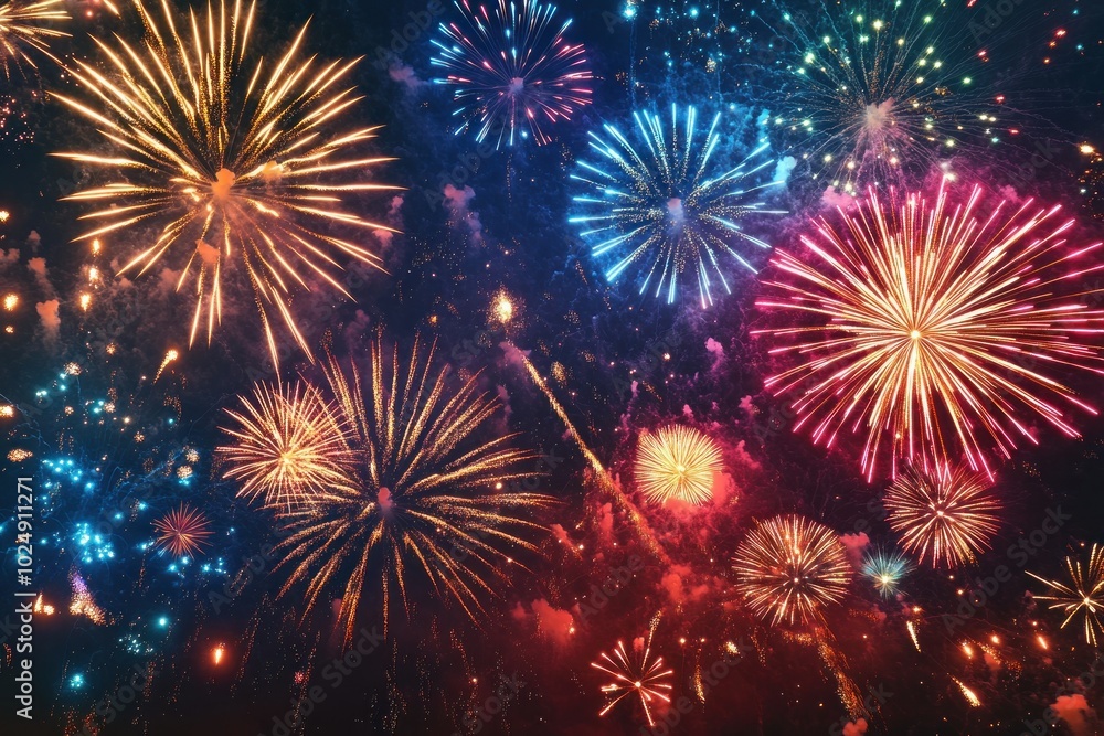 Fototapeta premium Colorful Fireworks Display Illuminating Night Sky
