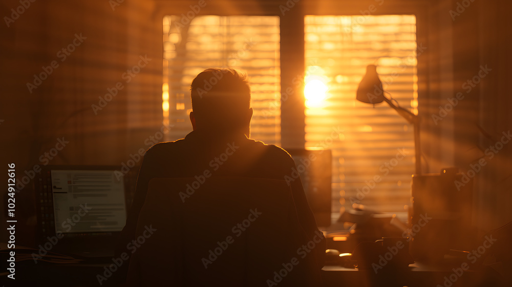 Person Working in an Office During Evening Time with Low Light | Focused Productivity in a Cozy Workspace Person Working in an Office During Evening Time with Low Light | Focused Productivity in a Cozy Workspace