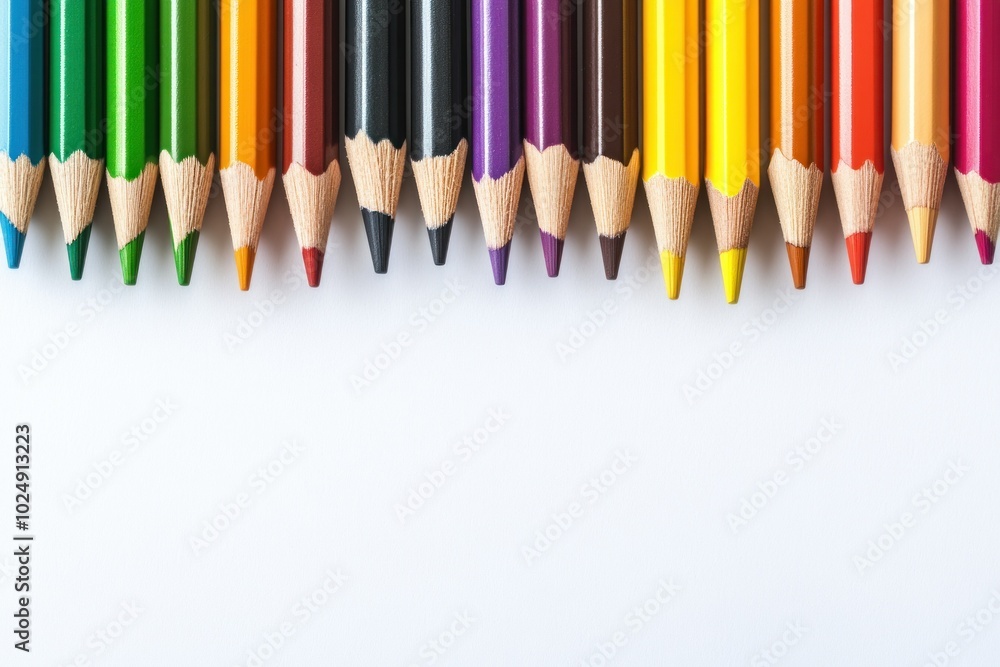 Vibrant Colored Pencils in Neat Arrangement Vibrant Colored Pencils in Neat Arrangement