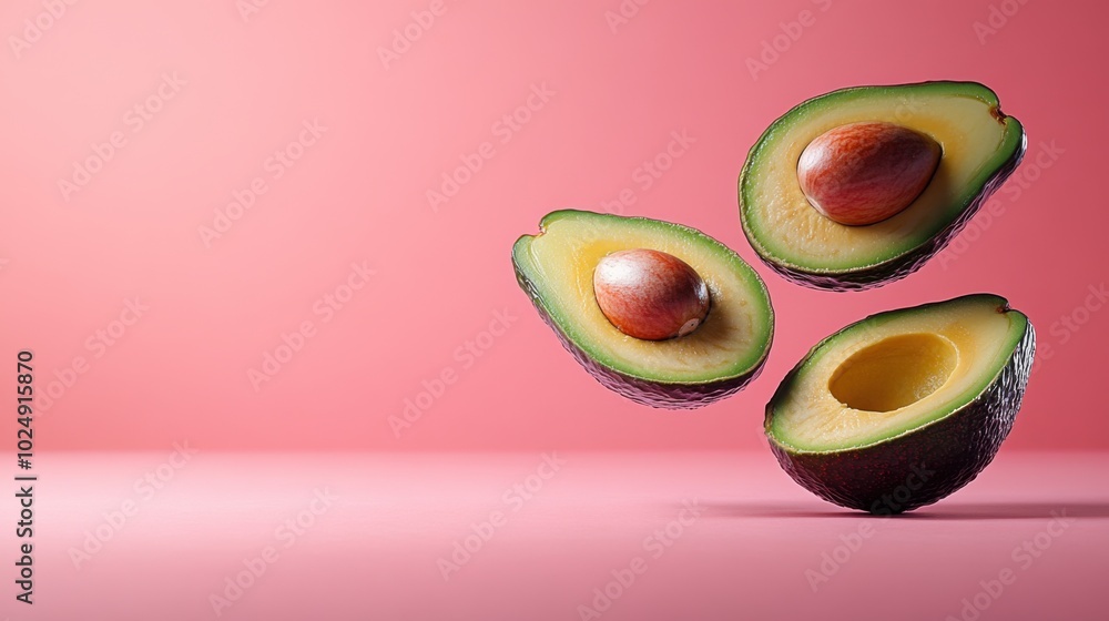 Three avocados that are flying in the air Three avocados that are flying in the air