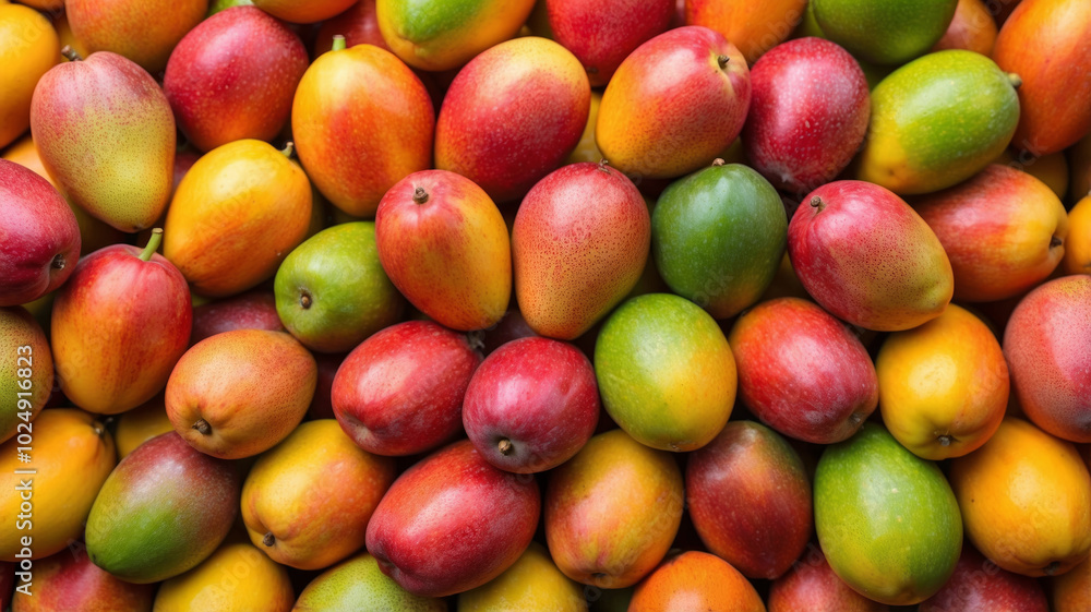 An image of juicy mangoes in various colors, including red, yellow, and green An image of juicy mangoes in various colors, including red, yellow, and green