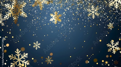 Elegant Christmas Charm: A Festive Background Adorned with Golden Snowflakes photo