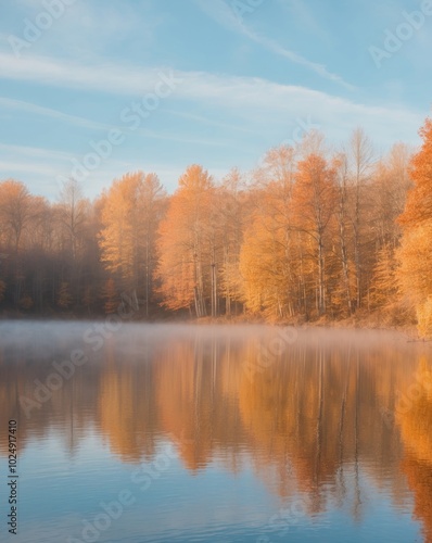 Serene Autumn Reflection in Tranquil Lake.