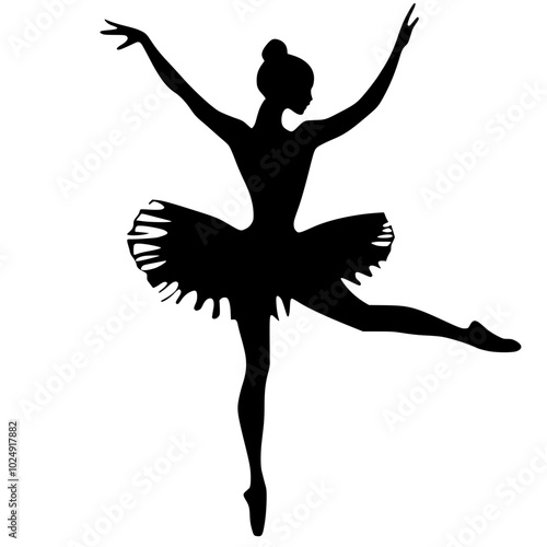 "Ballet Dancer in Classic Pose Black and White Vector"

