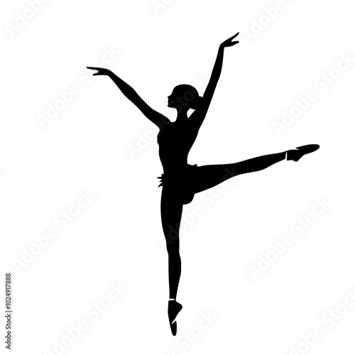 "Ballet Dancer in Classic Pose Black and White Vector"


