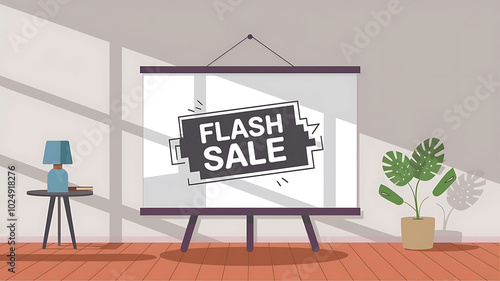 Flash Sale announcement on easel modern minimalist style gray white promotional event.
