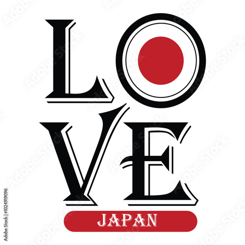 Japan Love Flag  Vector Art Design,日本の国旗, , Eps File ,Shirt Design