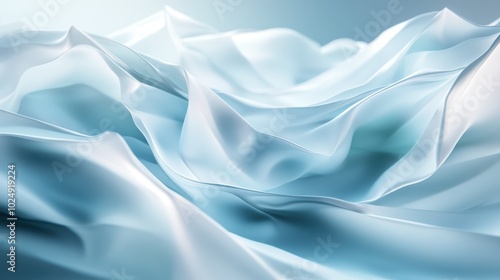 Ethereal silky white waves create a serene and delicate visual effect with intricate folds and flowing curves, representing elegance and tranquility.