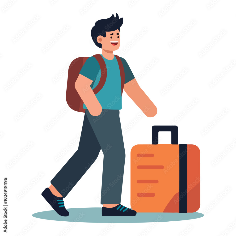 Tourist traveler who is on a business trip. A man carrying a load strolling.
Tourist traveler who is on a business trip. A man carrying a load strolling.