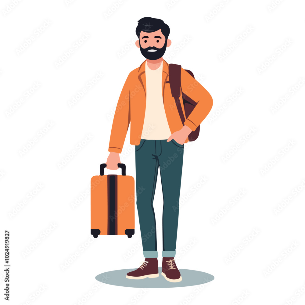Tourist traveler who is on a business trip. A man carrying a load strolling.
Tourist traveler who is on a business trip. A man carrying a load strolling.