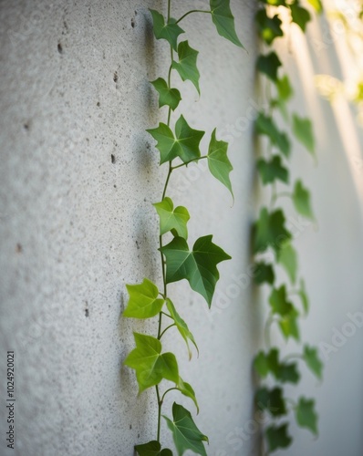 Green Ivy Leaves Climbing on Concrete Wall. photo