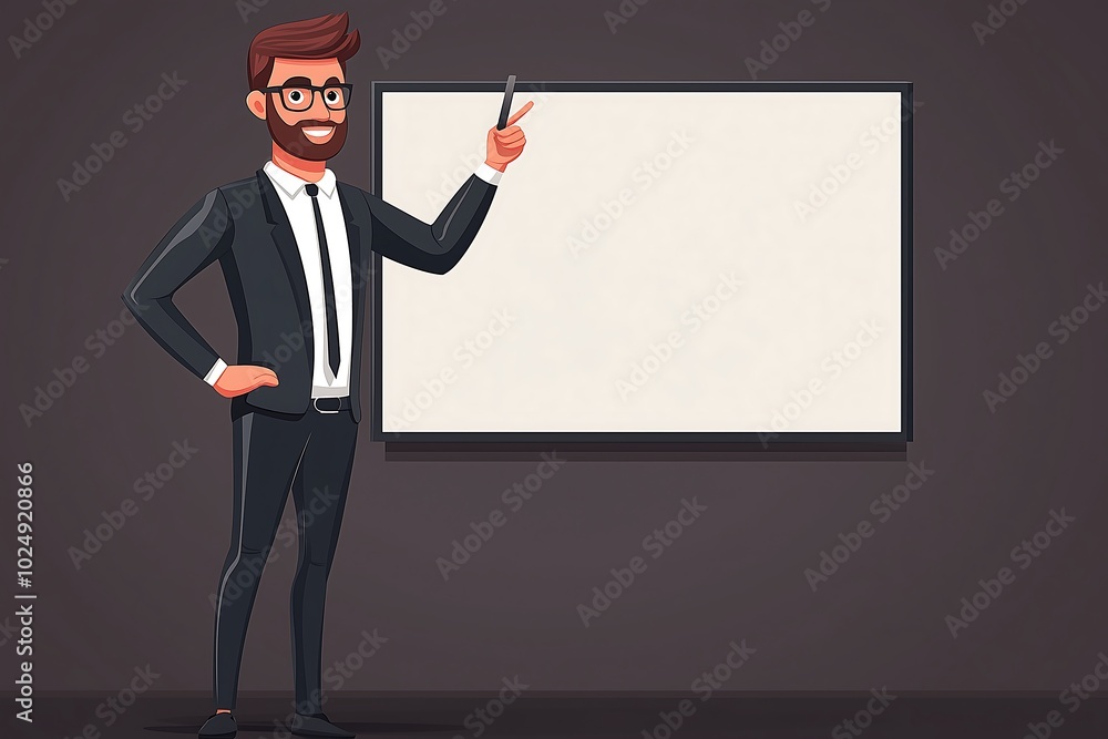 Businessman Pointing at Blank Presentation Board Businessman Pointing at Blank Presentation Board