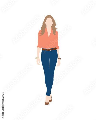 Flat vector people and illustration, woman with casual outfit