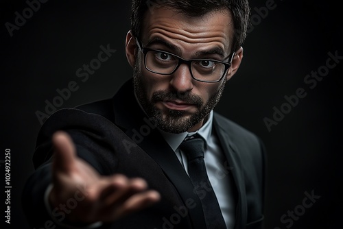 Confident Man Reaching Out with Hand in Darkness