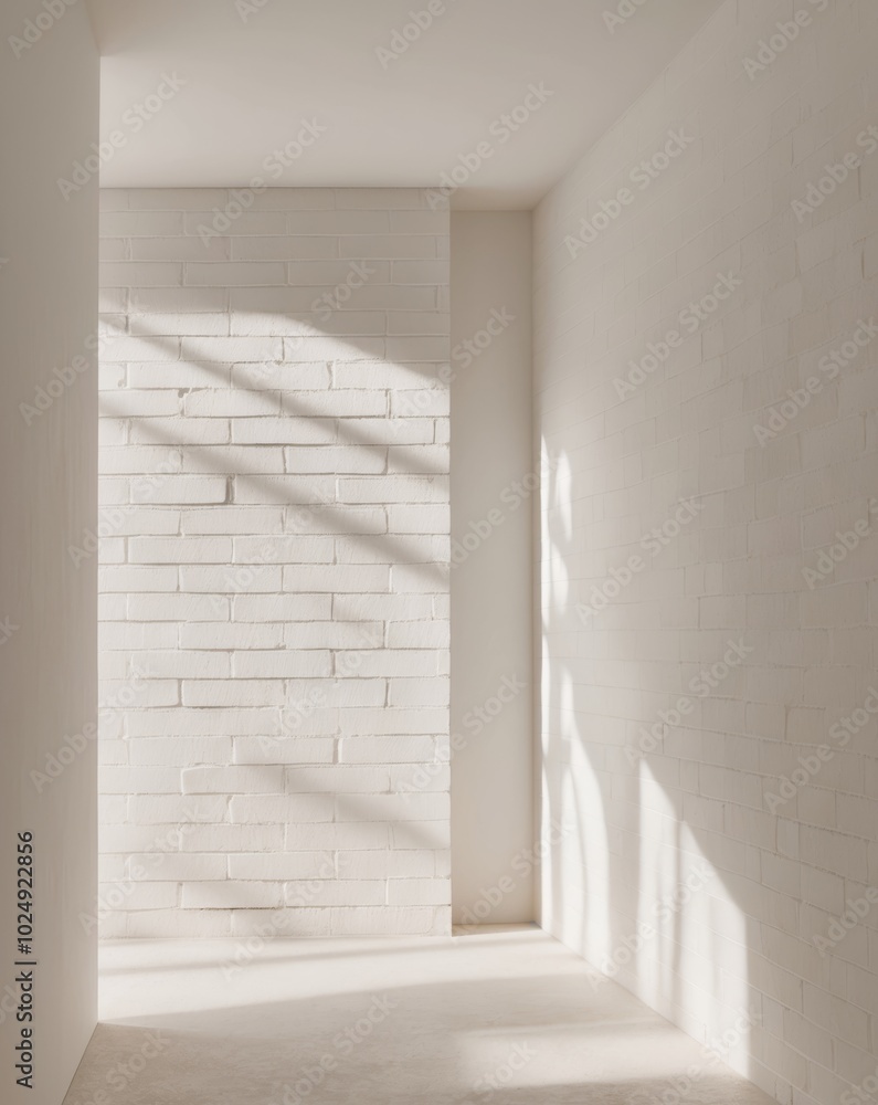 Soft Shadows on Light Brick Wall Interior.