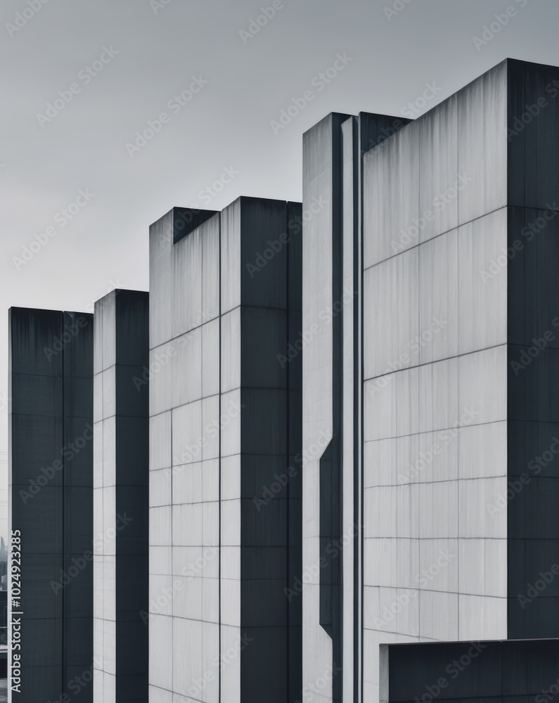 Monolithic Brutalist Architecture Capturing the Raw Industrial Aesthetic of Urban Landscapes. Monolithic Brutalist Architecture Capturing the Raw Industrial Aesthetic of Urban Landscapes.