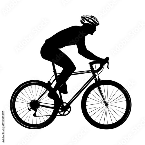 "Cyclist in Motion Black and White Illustration"

