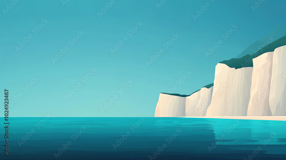 A serene coastal scene featuring a calm turquoise ocean and white cliffs under a clear blue sky, perfect for relaxation themes. A serene coastal scene featuring a calm turquoise ocean and white cliffs under a clear blue sky, perfect for relaxation themes.