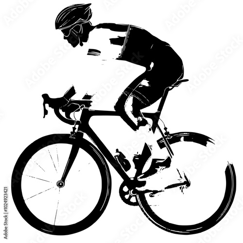 "Cyclist in Motion Black and White Illustration"

