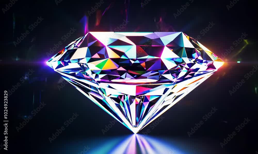Colorful diamond on dark background with bright spotlight. Colorful diamond on dark background with bright spotlight.